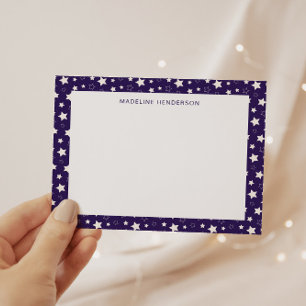Whimsical White Stars Dark Purple Monogram Card