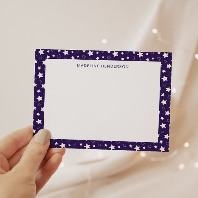 Whimsical White Stars Dark Purple Monogram Card (Creator Uploaded)