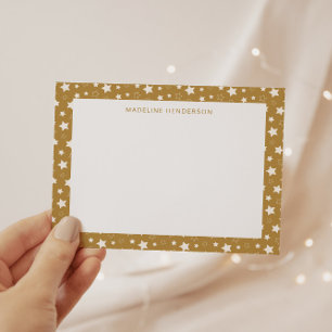 Whimsical White Stars Mustard Yellow Monogram Card