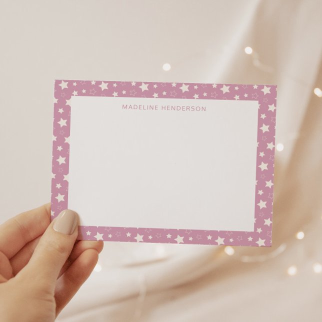 Whimsical White Stars Pastel Pink Monogram Card (Creator Uploaded)