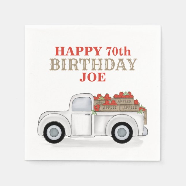 Whimsical White Truck with Apple Crates Napkin (Front)