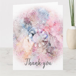 Whimsical white watercolor mandala design thank you card