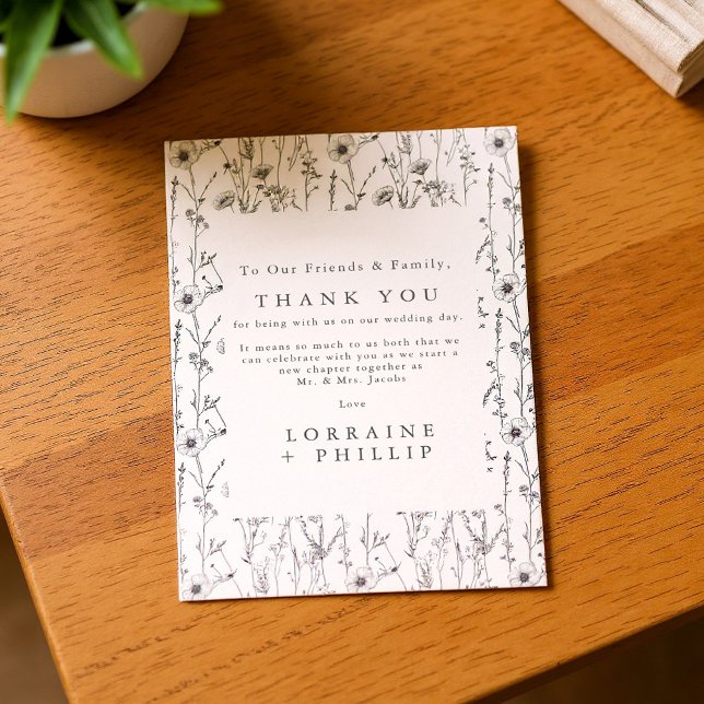 Whimsical wild flowers seamless pattern wedding thank you card (Whimsical wild flowers seamless pattern wedding thank you card.)