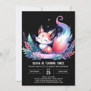 Whimsical Wild Fox Birthday digital  Invitation
