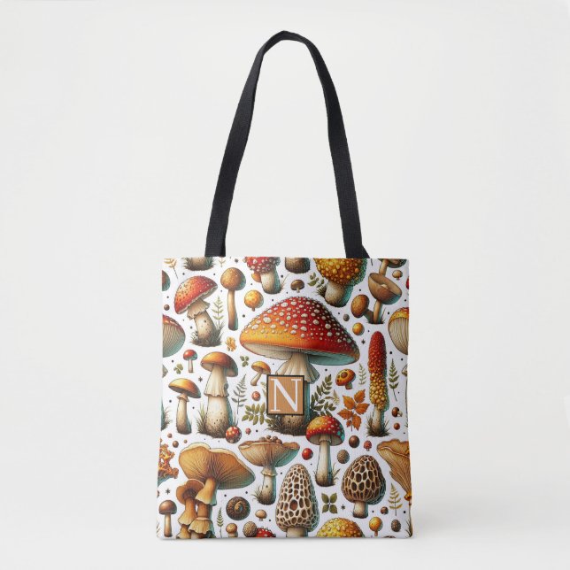 Whimsical Wild Mushrooms Tote Bag (Front)