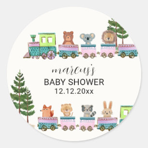 Whimsical Wild Safari Choo Choo Train Baby Shower  Classic Round Sticker