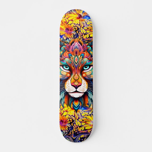 Whimsical Wild Tiger Abstract Art Skateboard Deck (Front)