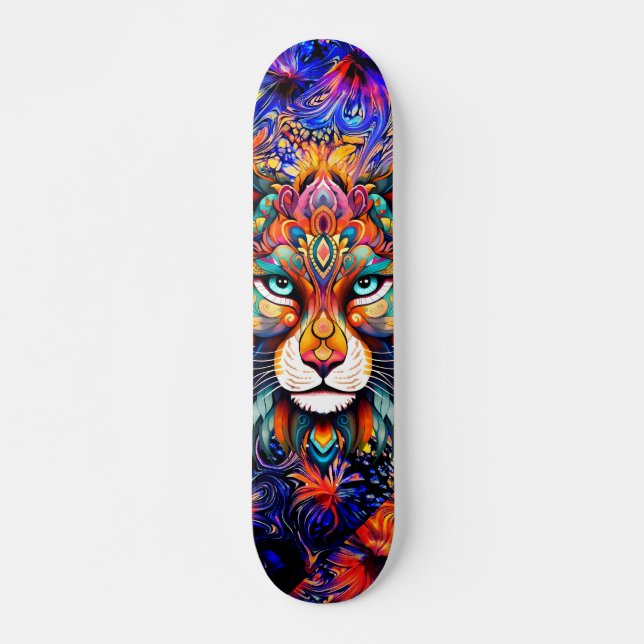 Whimsical Wild Tiger Abstract Art Skateboard Deck (Front)