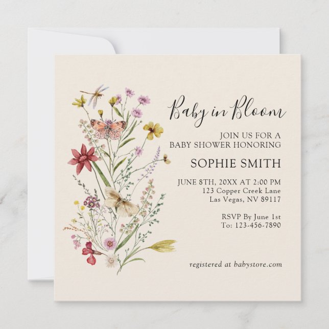 Whimsical Wildflower Baby In Bloom Invitation (Front)