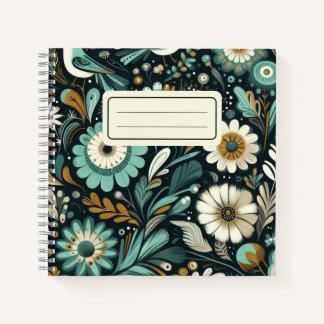 Whimsical Wildflower & Bird Notebook – Teal Dream