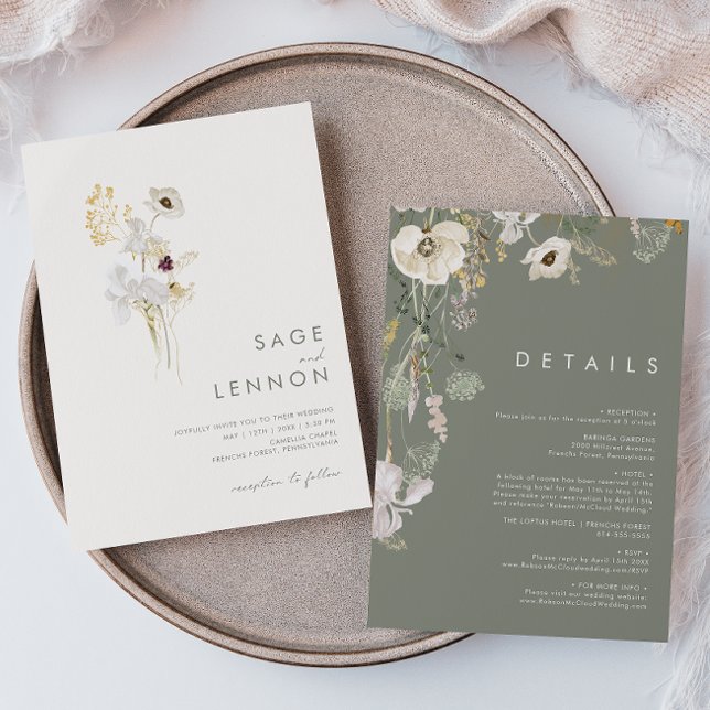 Whimsical Wildflower Bouquet | Ivory All In One Invitation (Creator Uploaded)