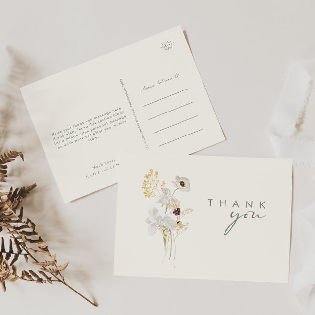 Whimsical Wildflower Bouquet | Ivory Thank You Postcard (Creator Uploaded)