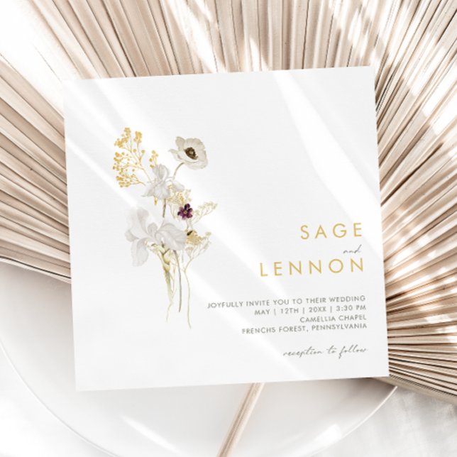 Whimsical Wildflower Bouquet Square Wedding Invitation (Creator Uploaded)