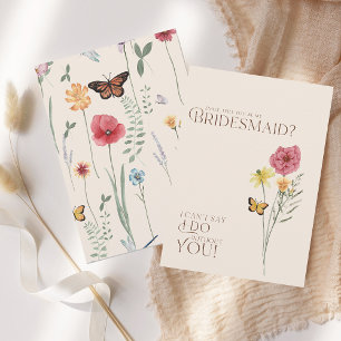Whimsical Wildflower Butterfly Bridesmaid Proposal Invitation