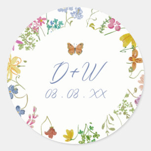 Whimsical Wildflower Butterly Monogrammed Sticker