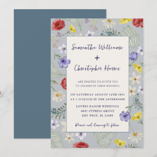 Whimsical Wildflower Dusty Blue Wedding Invitation