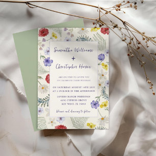 Whimsical Wildflower Ecru & Sage Wedding  Invitation