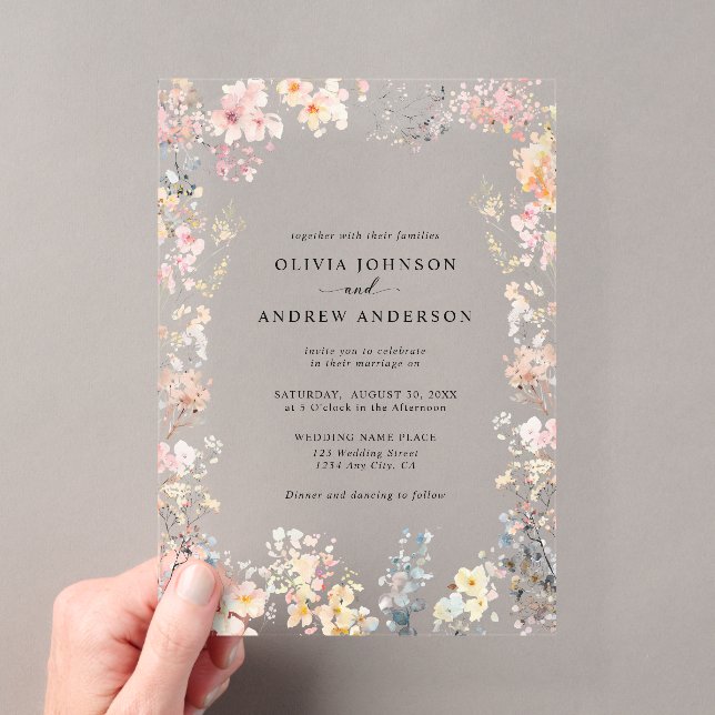 Whimsical Wildflower Elegant Modern Floral Wedding Acrylic Invitations (Insitu (Handheld))