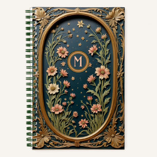 Whimsical Wildflower Evening Art Nouveau Monogram Notebook