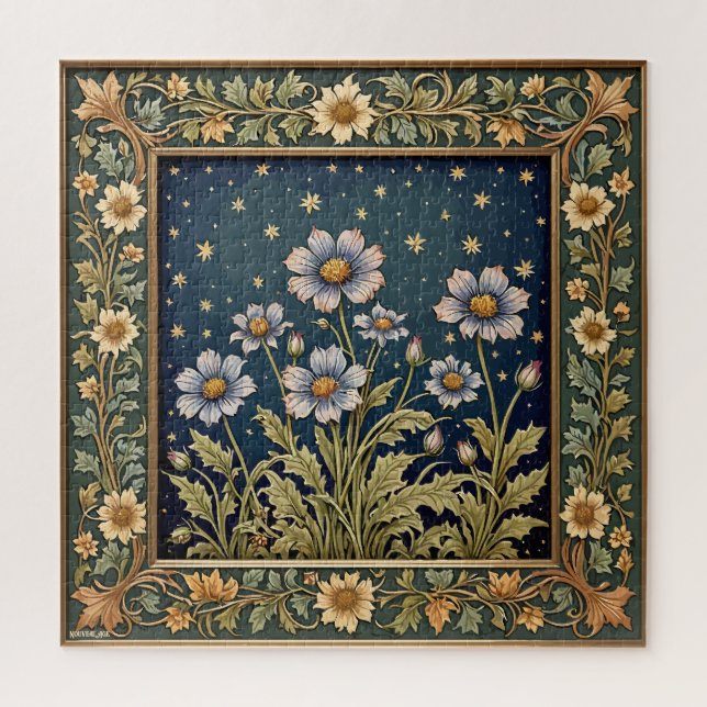 Whimsical Wildflower Evening Art Nouveau Style Jigsaw Puzzle (Vertical)