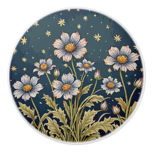 Whimsical Wildflower Evening Dusty Purple Floral  Ceramic Knob
