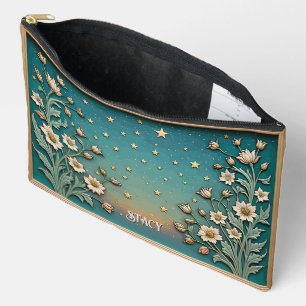 Whimsical Wildflower Evening Teal Prism Large Accessory Pouch