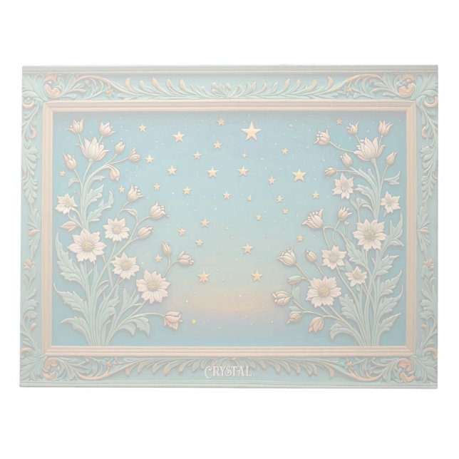 Whimsical Wildflower Evening Teal Prism Monogram Notepad (Front)