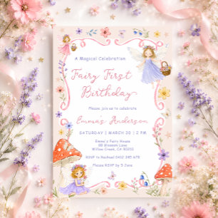 Whimsical Wildflower Fairy First 1st Birthday Invitation