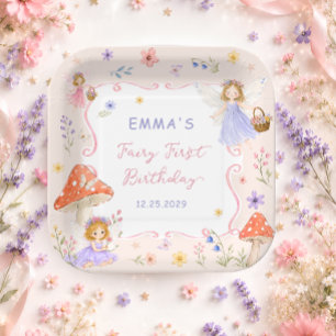 Whimsical Wildflower Fairy First 1st Birthday Paper Plate