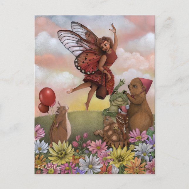 Whimsical Wildflower Fairy Goodbye Animal Friends Postcard (Front)