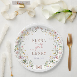 Whimsical Wildflower Fairytale Garden Wedding Paper Plate