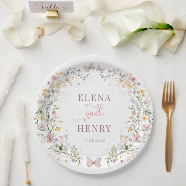 Whimsical Wildflower Fairytale Garden Wedding Paper Plate (Wedding)