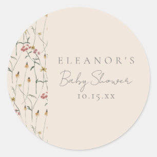 Whimsical Wildflower Floral Custom Baby Shower Classic Round Sticker
