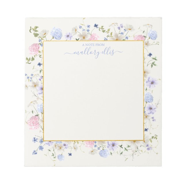 Whimsical Wildflower Floral Frame With Gold Notepad (Front)
