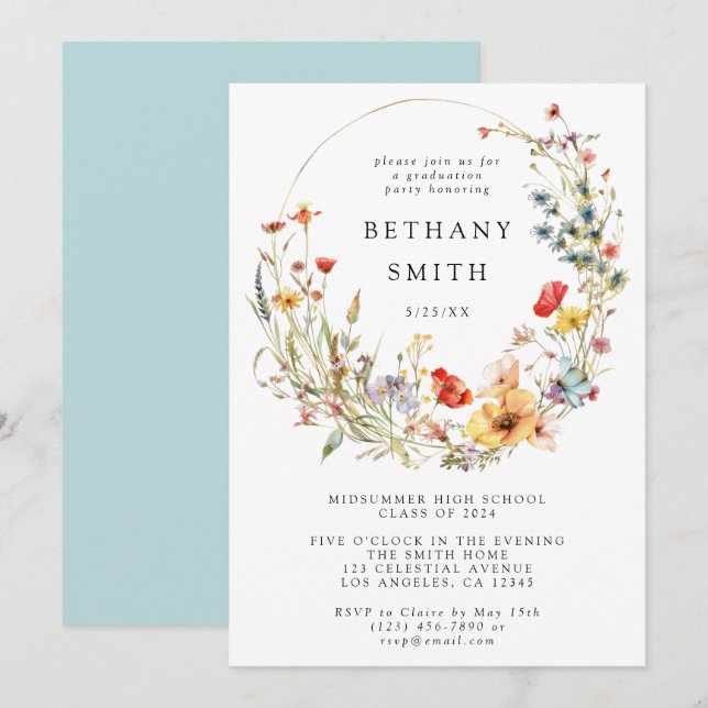 Whimsical Wildflower Graduation Party Invitation (Front/Back)