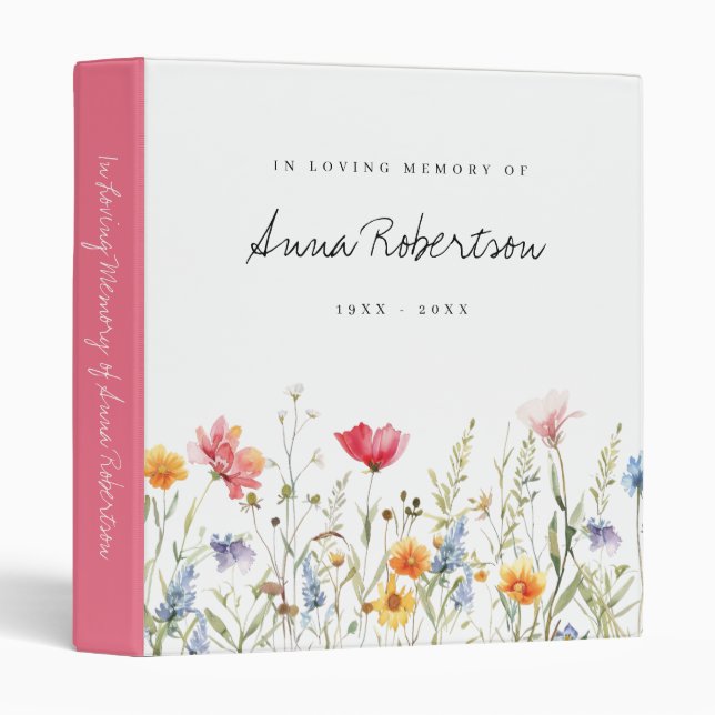 Whimsical Wildflower In Loving Memory Funeral Binder (Front/Spine)