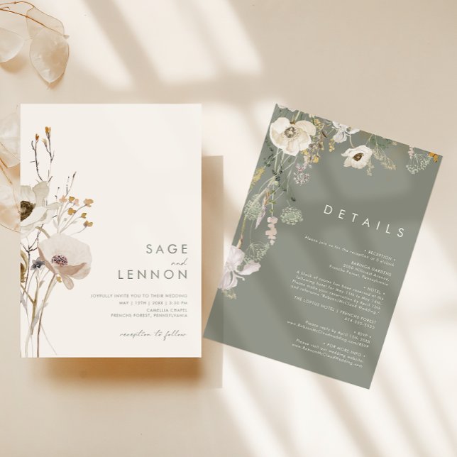 Whimsical Wildflower | Ivory All In One Wedding Invitation (Creator Uploaded)