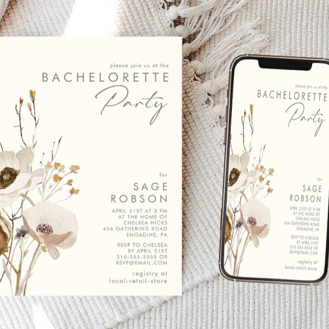 Whimsical Wildflower | Ivory Bachelorette Party Invitation (Creator Uploaded)