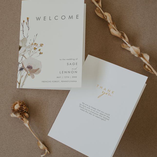 Whimsical Wildflower Ivory Folded Wedding Program (Creator Uploaded)