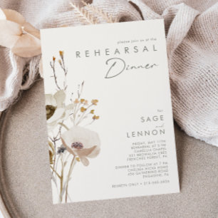 Whimsical Wildflower Ivory Rehearsal Dinner Invitation