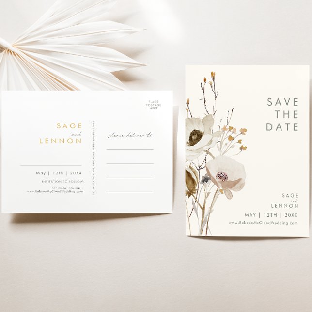 Whimsical Wildflower Ivory Save The Date Postcard (Creator Uploaded)