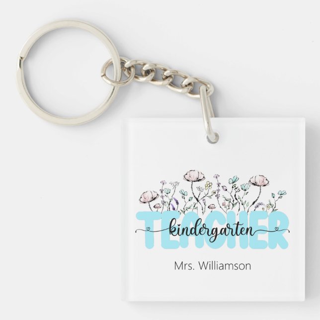 Whimsical Wildflower Kindergarten Teacher Keychain (Front)