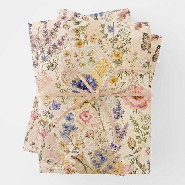 Whimsical Wildflower Meadow Decoupage Wrapping Paper Sheet (In situ)