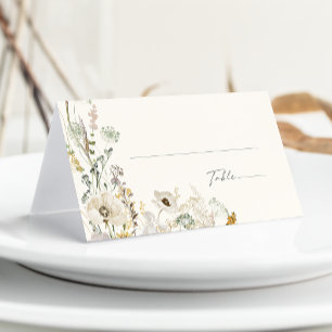 Whimsical Wildflower Meadow   Ivory & Sage Folded Place Card