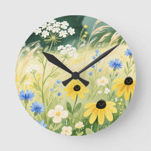 Whimsical Wildflower Meadow Round Clock