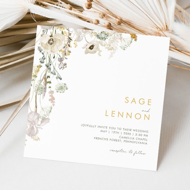 Whimsical Wildflower Meadow Square Wedding Invitation (Creator Uploaded)