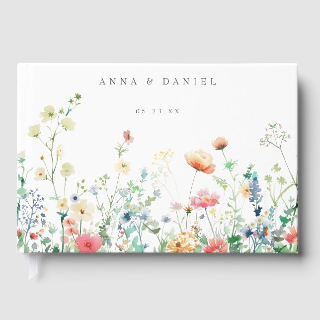 Whimsical Wildflower Meadow Wedding Guest Book (Front)