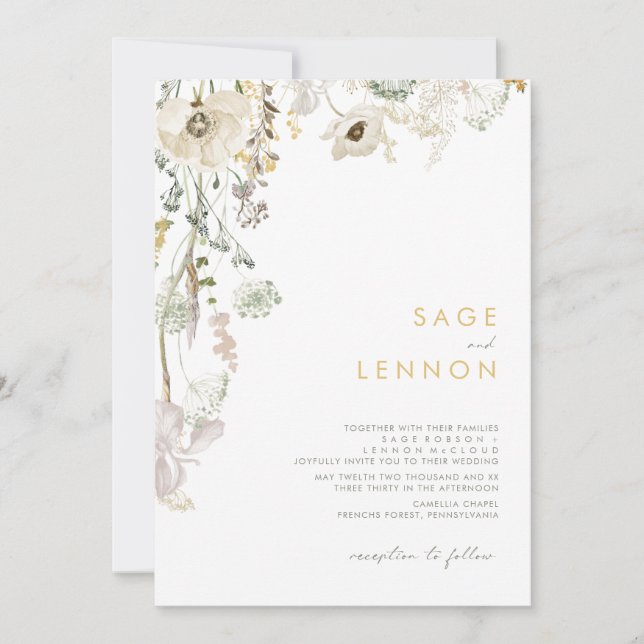 Whimsical Wildflower Meadow Wedding Invitation (Front)