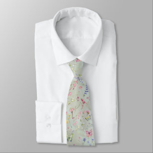 Whimsical Wildflower Mint Neck Tie