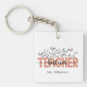 Whimsical Wildflower Personalized Best Teacher Keychain